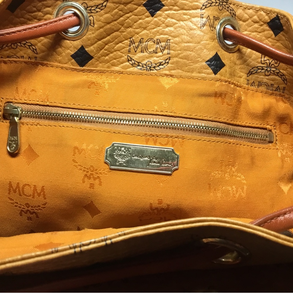 Authentic MCM Cognac Backpack Drawstring with Logo Print - Picture 11 of 16